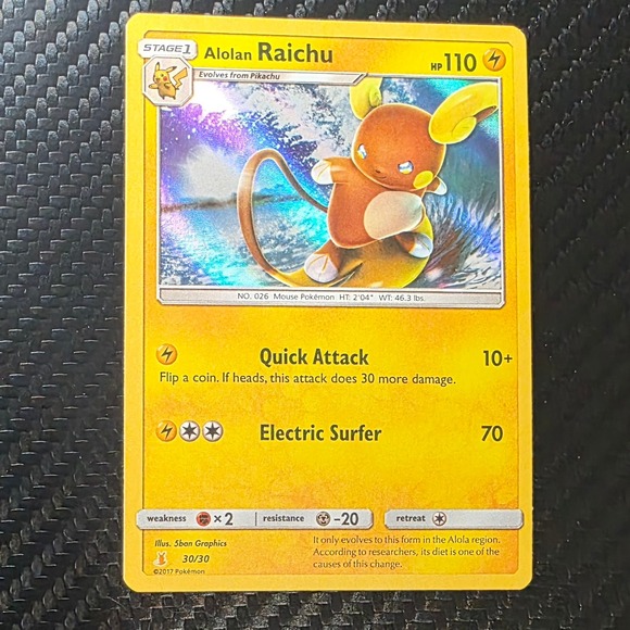 Pokemon Other - Pokemon Alolan Raichu 30/30 SMK1 Sun & Moon Trainer Kit Promo Holo NM